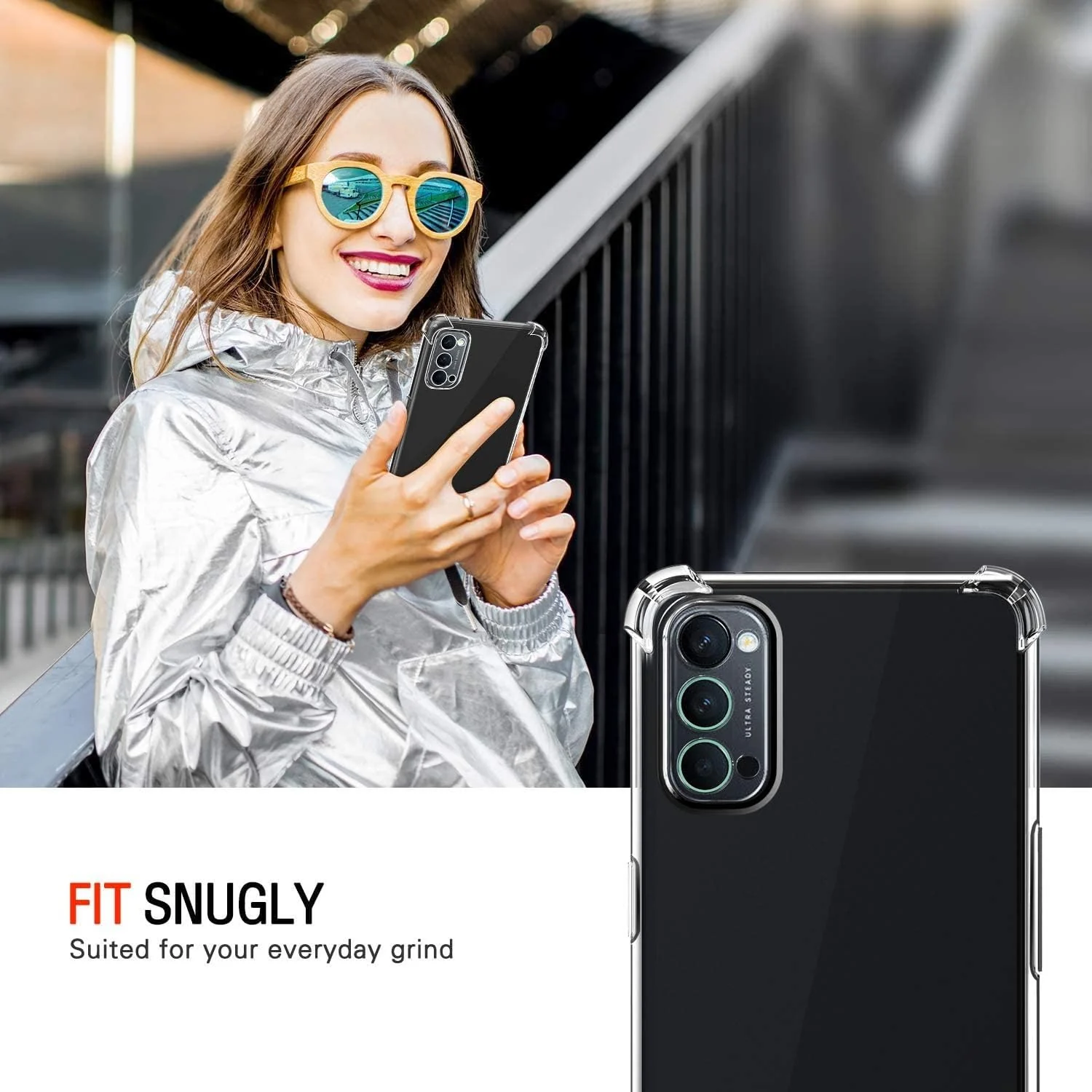 DL3 Mobilak Clear TPU Protective Case for OPPO Reno4 with Camera Protection and Shockproof Design - Clear