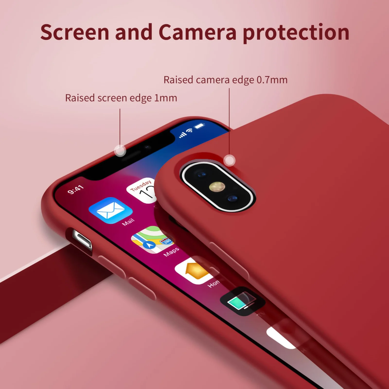 DL3 Mobilak Compatible with iPhone X/iPhone XS Case, Liquid Silicone Case, Full Body Protective Cover, Shockproof, Slim Phone Case, Anti-Scratch Soft Microfiber Lining - Dark Red