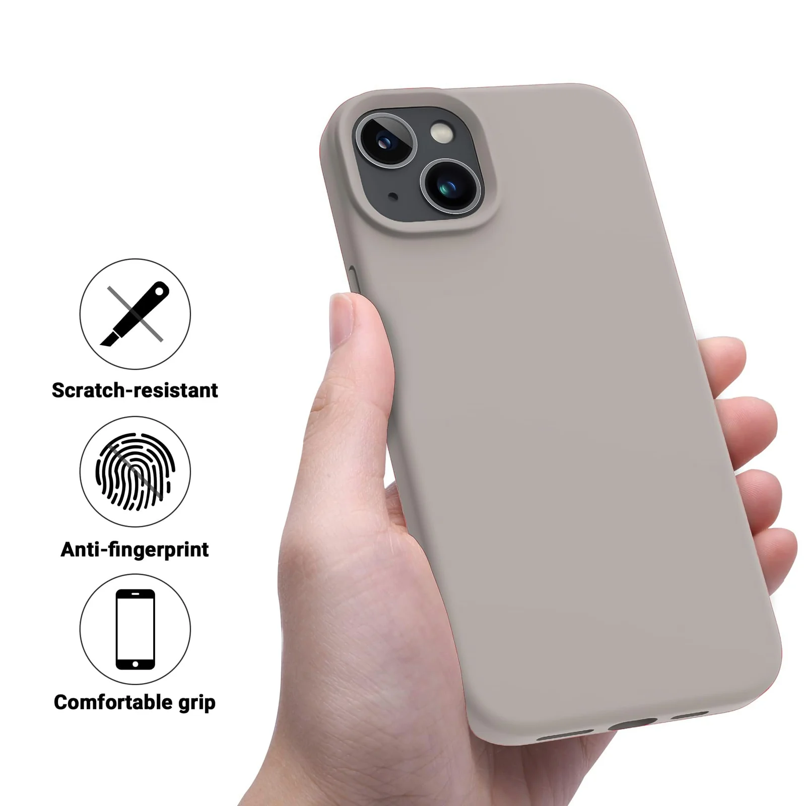DL3 Mobilak Liquid Silicone Protective Case for iPhone 15 with Camera Protection and Microfiber Lining - Off White