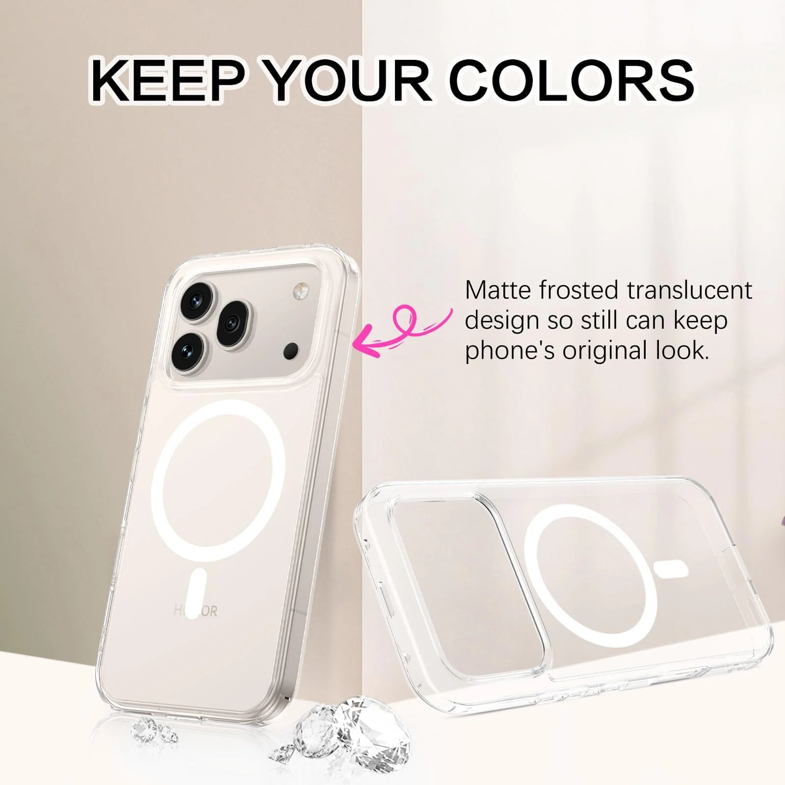 MOBIGON Slim Magnetic MagSafe-Compatible Phone Case for HONOR 600 Pro 5G, Clear