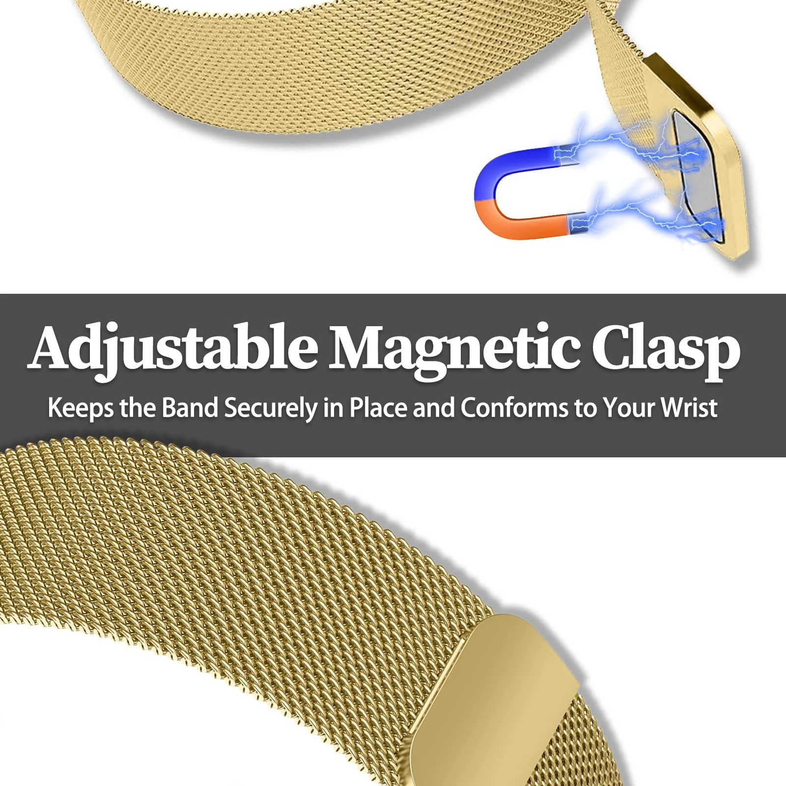 DL3 Mobilak Strap Compatible with Xiaomi Redmi Watch 4, Men and Women Adjustable Metal Stainless Steel Mesh Magnetic Breathable Replacement Wristband Watch Bands for Redmi Watch 4 - Gold