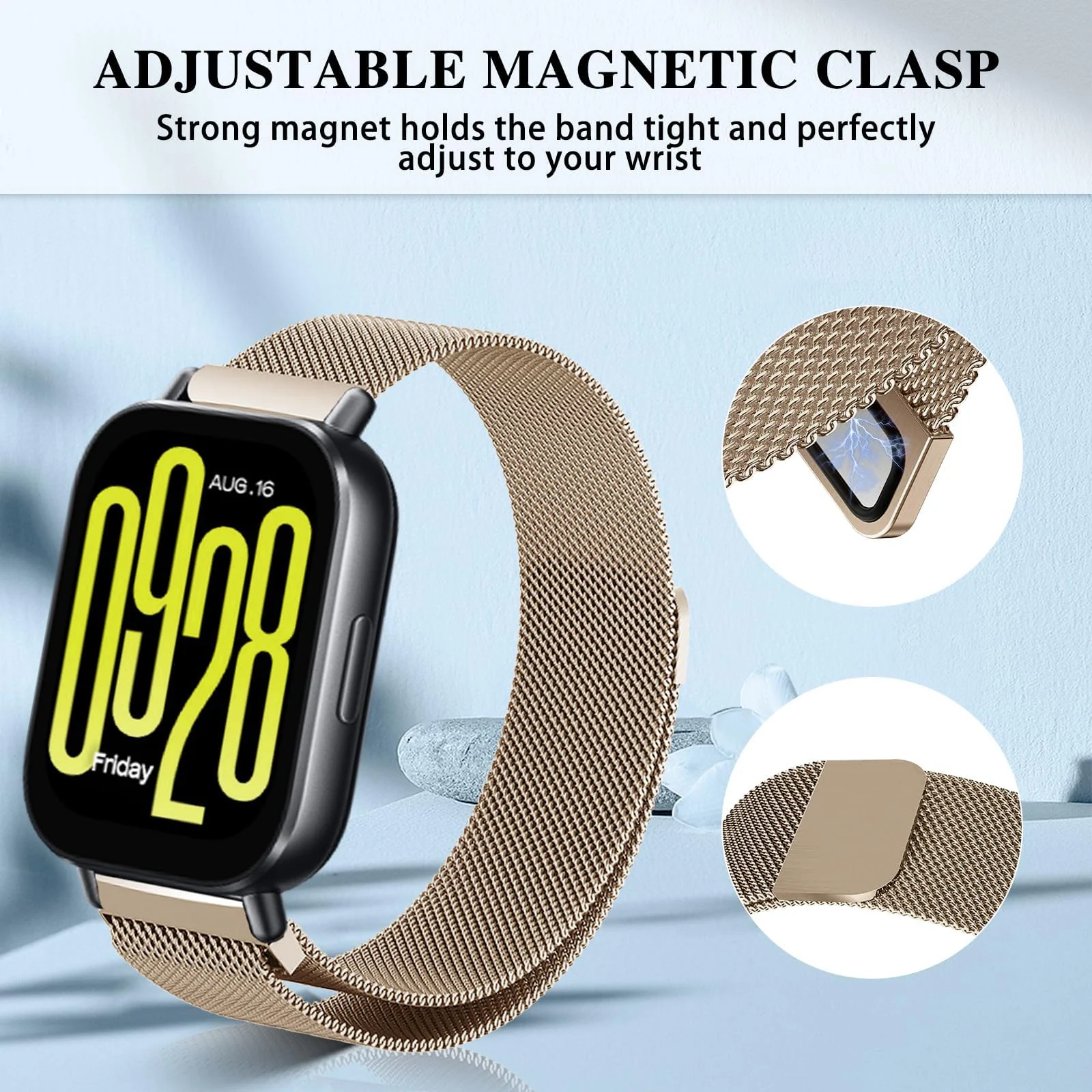 DL3 MOBILAK Milanese Magnetic Stainless-Steel Watch Strap for Xiaomi Redmi Watch 5 Lite and 5 Active - Starlight