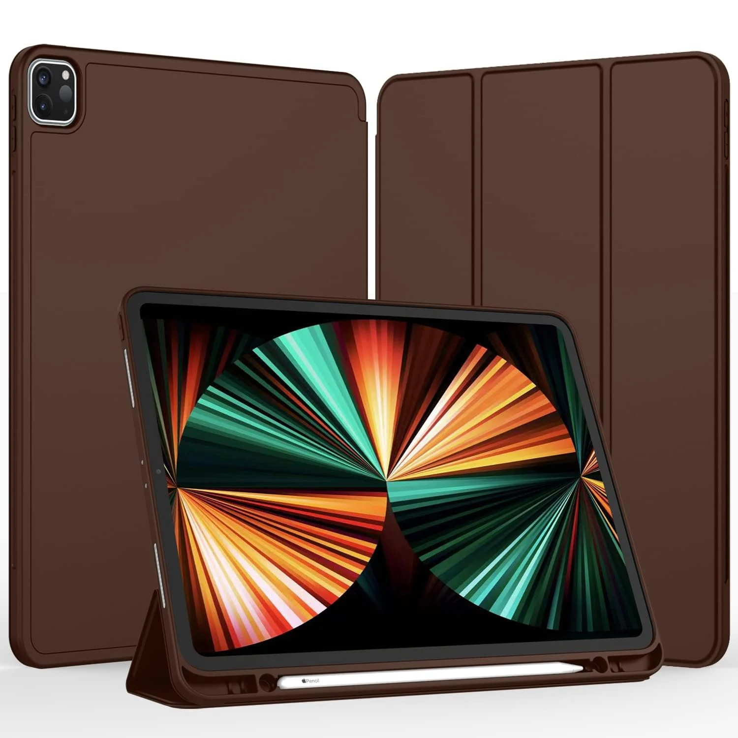 DL3 Mobilak New iPad Pro 12.9 Inch Case 2022/2021/2020(6th/5th/4th Gen) with Pencil Holder, Smart iPad Case [Support Touch ID and Auto Wake/Sleep] with Auto 2nd Gen Pencil Charging - Dark Brown
