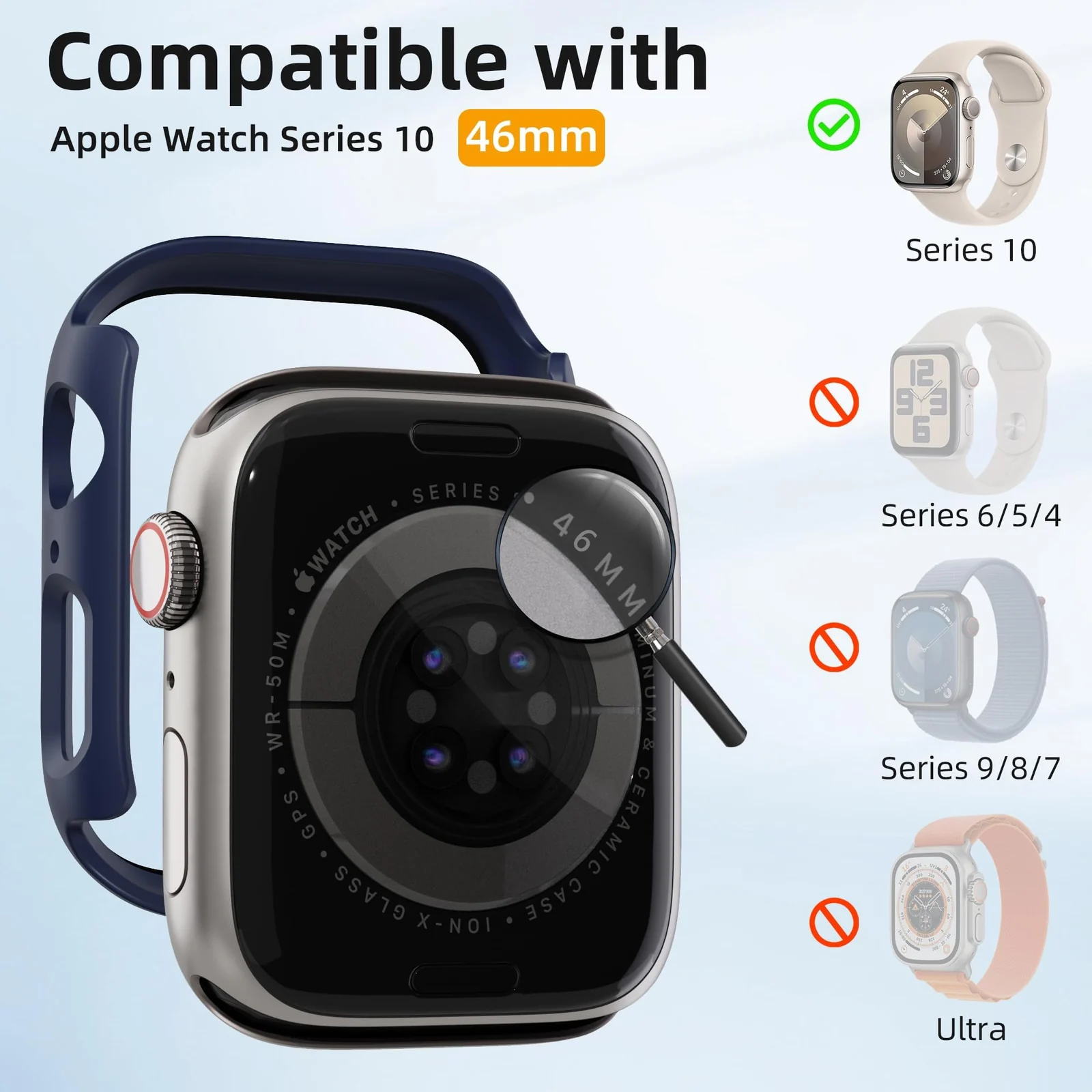 DL3 Mobilak [NO Screen Protector] Bumper Case for Apple Watch Series 10 46mm, Slim Thin Shockproof Bumper Cover, Hard PC Protective Frame All-Around Edge for iWatch 10 46 mm Accessories - Blue