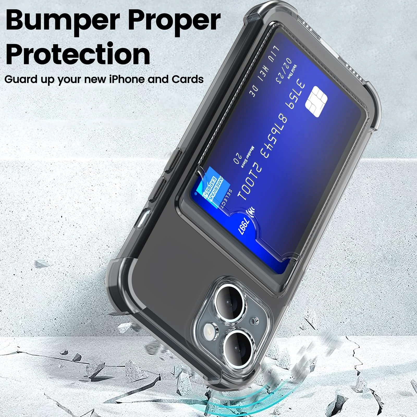 DL3 Mobilak Clear TPU Wallet Case with Card Slot and Camera Protection for iPhone 15 Plus 6.7-Inch - Black