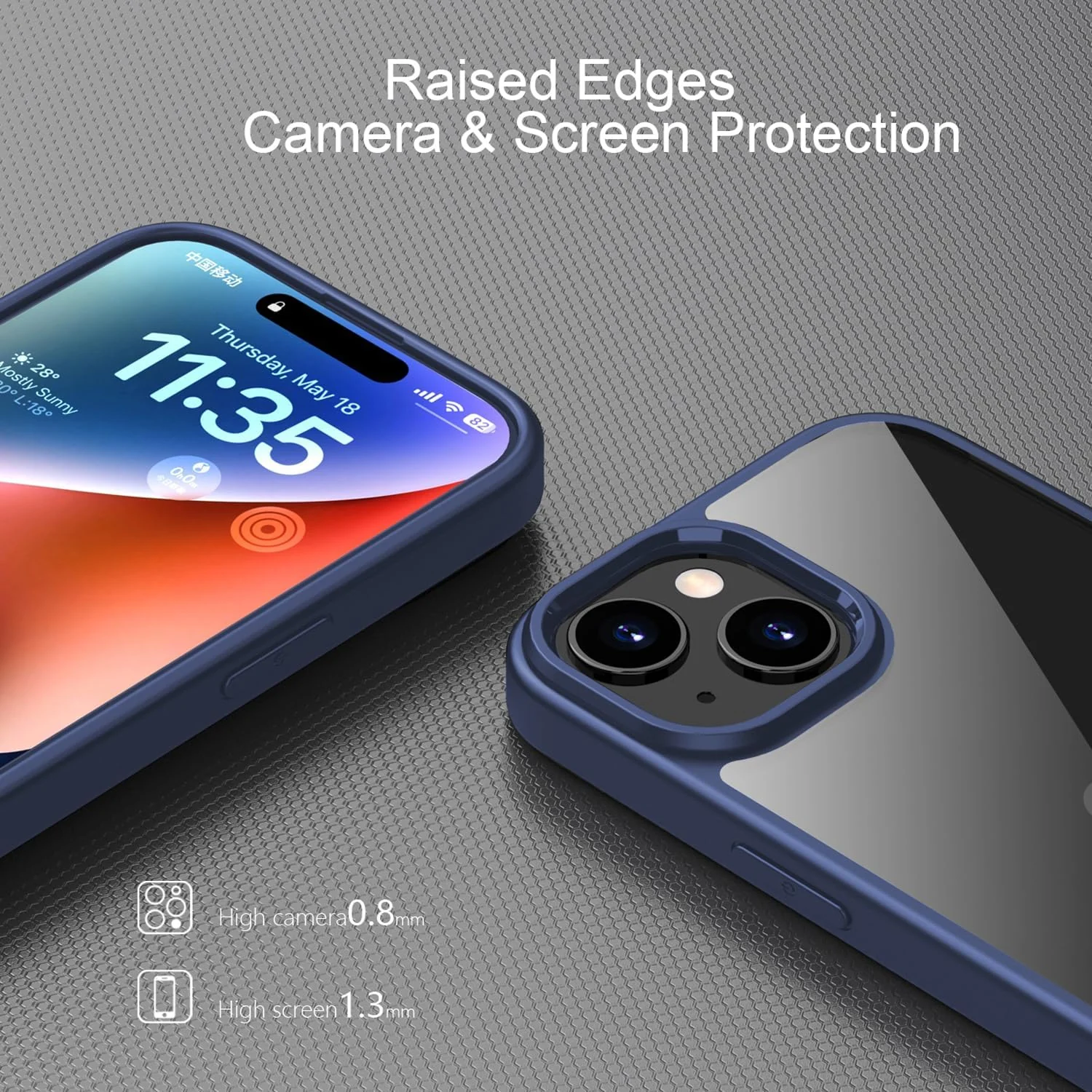 DL3 Mobilak Clear TPU Case for iPhone 15 (6.1 Inch), Supports wireless charging, Shock-absorbing protection, Anti-fingerprint finish - Blue