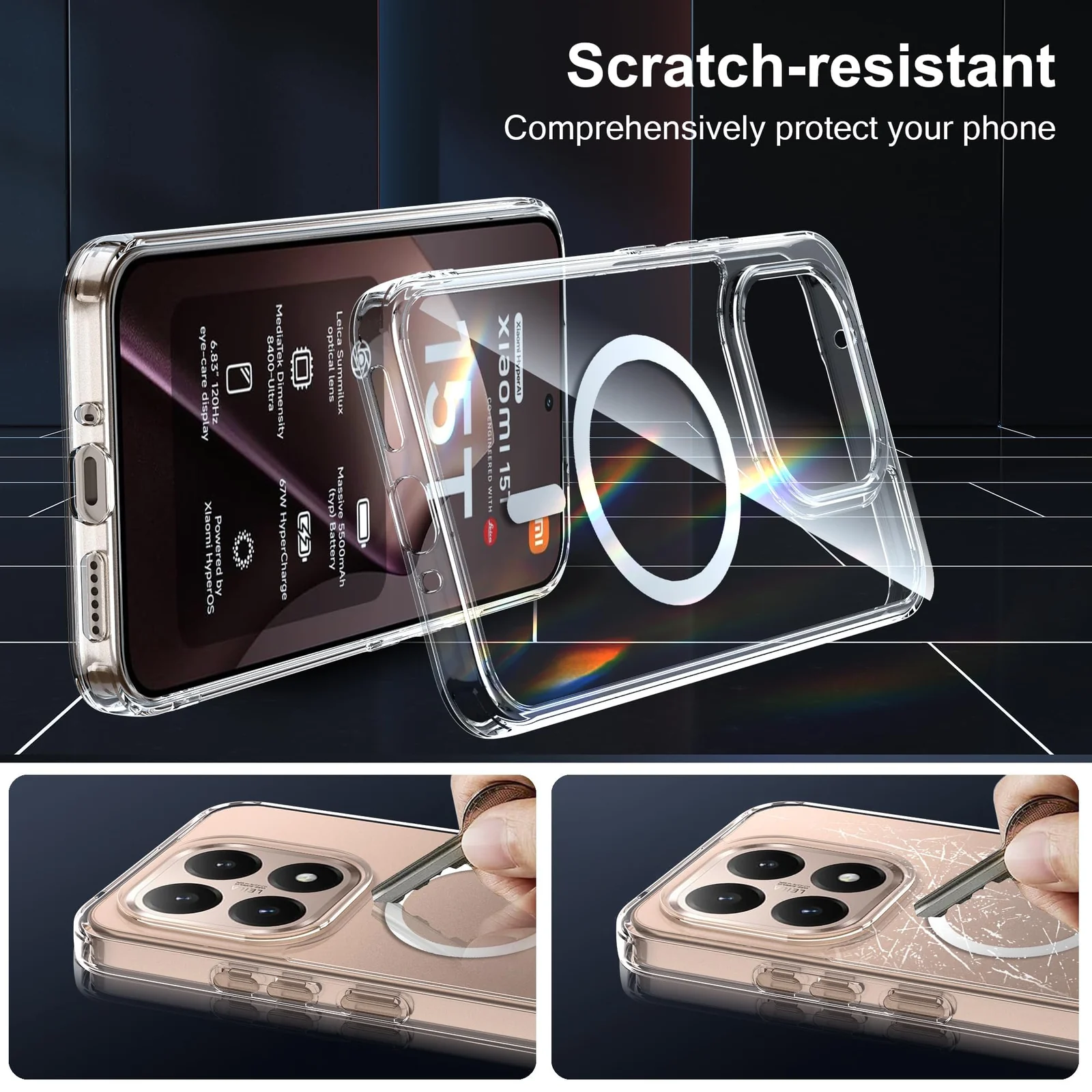 MOBIGON Slim Magnetic MagSafe-Compatible Phone Case for Xiaomi 15T, Clear