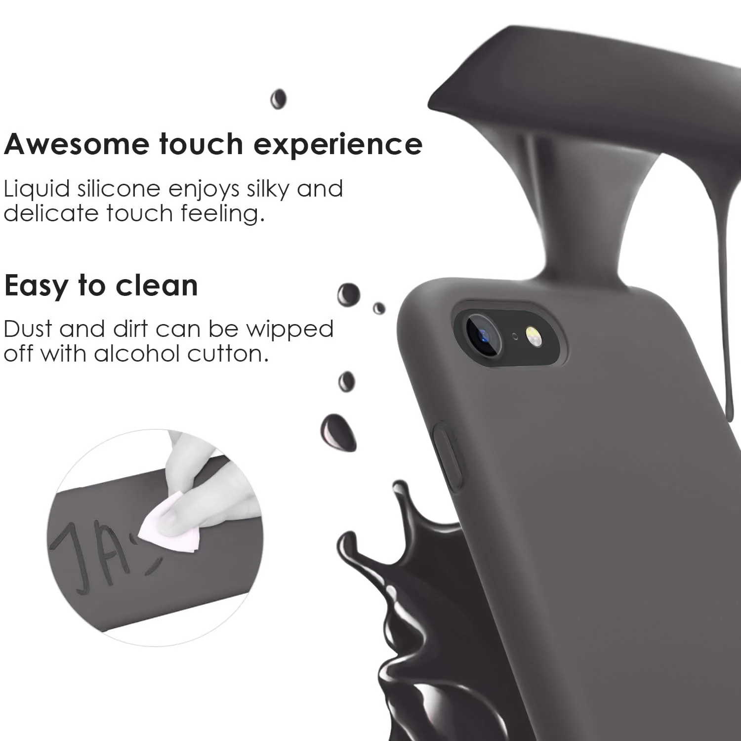 DL3 Mobilak Liquid Silicone Protective Case with Soft Microfiber Lining for iPhone SE 2022, SE 2020, iPhone 7, iPhone 8 - Dark Brown