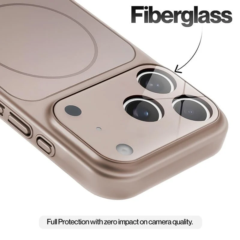 DL3 Mobilak Case for iPhone 17 Pro Max, Compatible With MagSafe Protective Cover, Hard PC Back with Glass Camera Panel, Built-in Camera Guard, Slim Shockproof Case - Titanium Gold