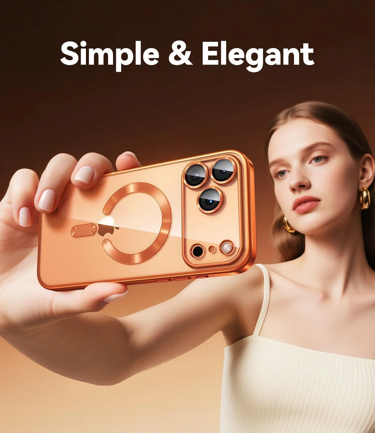 DL3 Mobilak Clear MagSafe-Compatible Magnetic Case for iPhone 17 Pro Max with Camera Protection and Magnetic Car-Mount Support - Orange