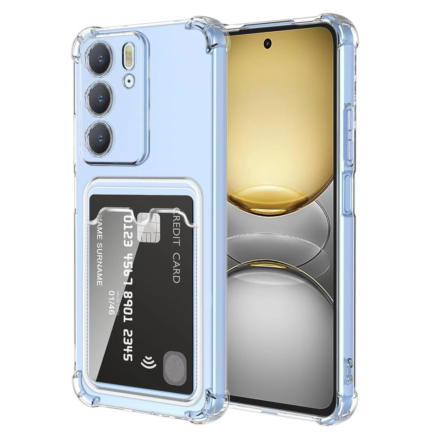 DL3 Mobilak realme C75 / realme 14x Case Clear Card Holder Back Wallet Crystal Transparent Soft TPU Shockproof Bumper Corner Drop Protection Phone Case Cover With Camera Lens Protection - Transparent