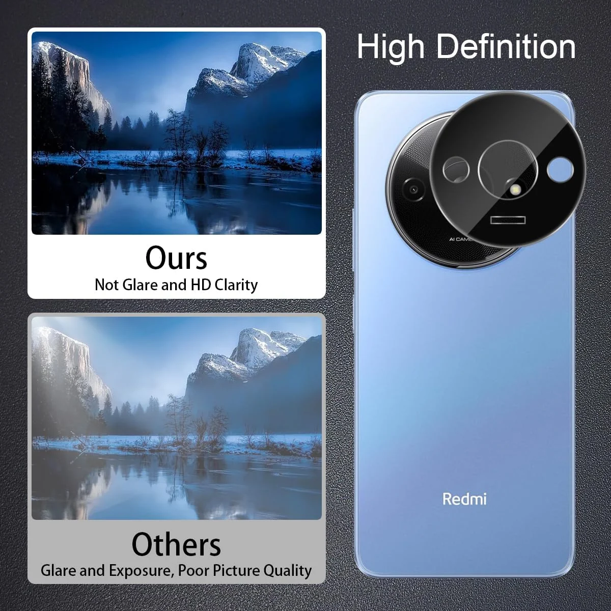 DL3 Mobilak Xiaomi Redmi A3 Camera Lens Protector Tempered Glass Screen Protector HD [Full Coverage][Anti-Scratch] Drop Protection Ultra Clear/Thin Lens Case - Black