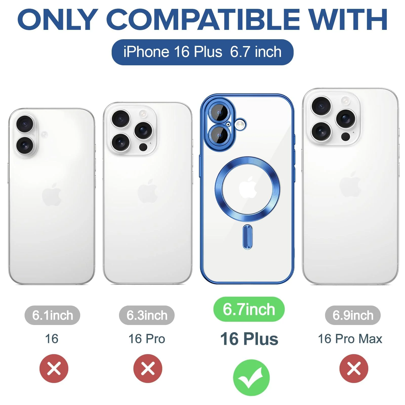DL3 Mobilak Plated-Edge Protective Case for iPhone 16 + Plus 6.7 -Inch, Compatible with MagSafe accessories, Supports wireless charging, Shock-absorbing protection - Blue
