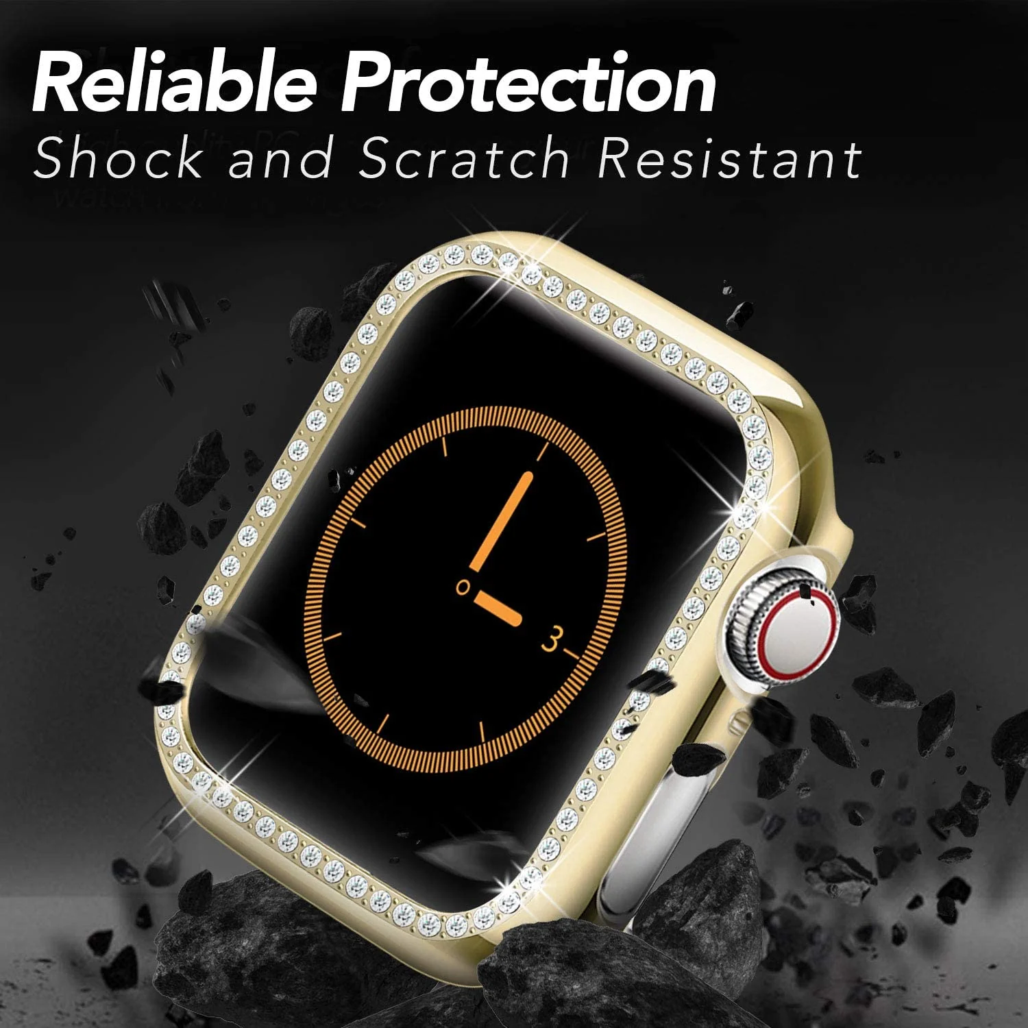 DL3 Mobilak Bumper Diamond Case Compatible with Apple Watch Series 8 Series 7 41mm, Bling Crystal Diamonds PC Plastic Protector Case Cover Frame For Apple Watch Series 8/7 41 mm - Gold