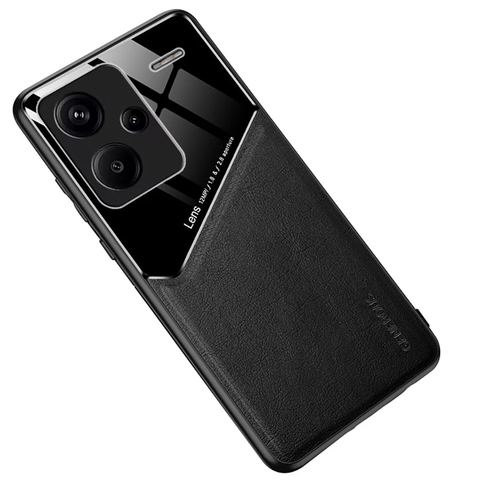 DL3 Mobilak Leather and PC Protective Case for Xiaomi Redmi Note 13 Pro + 5G / Plus 5G, Built-in magnetic car-mount support, Shock-absorbing protection - Black