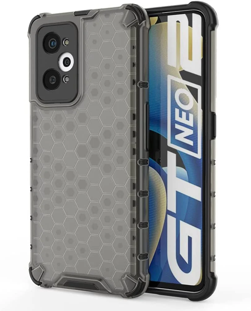 DL3 Mobilak Honeycomb Protective Case for realme GT / GT Neo / Neo2T / Q3 Pro 5G, Shock-absorbing protection, Transparent design, Slim, lightweight profile - Black