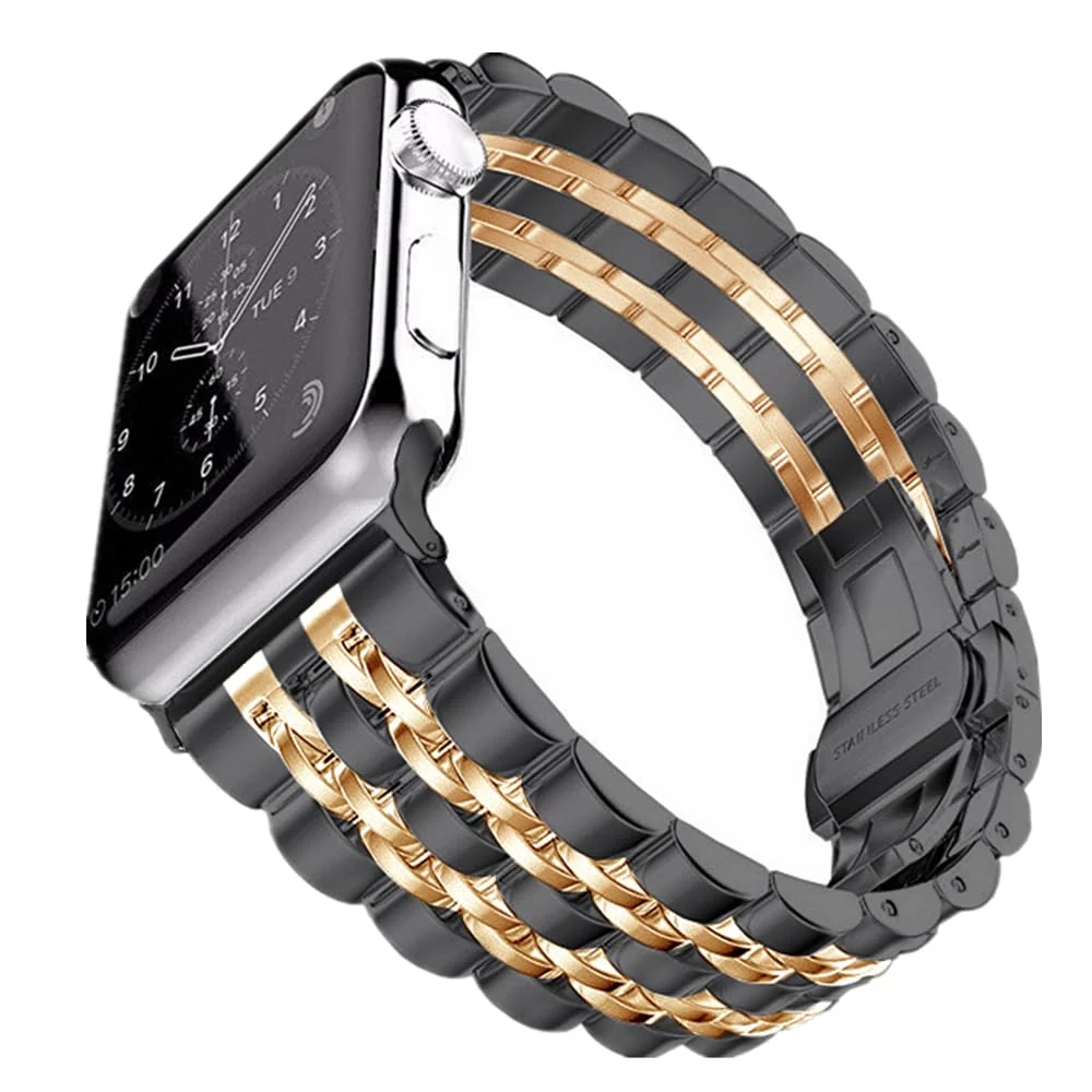 DL3 MOBILAK Band For Apple Watch Ultra Band 49mm 45mm 44mm 42mm 41mm 40mm 38mm, Metal Stainless Steel Strap for Apple Watch Series 8 Ultra 7 6 5 4 3 2 1 Se (38MM/40MM/41MM) - Black & Rose Gold
