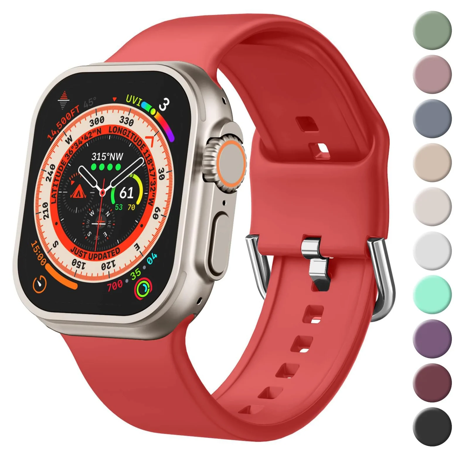 DL3 Mobilak Sport Band For Apple Watch Ultra 49mm 46mm 45mm 44mm 42mm, Soft Silicone Wristband Replacement Strap with Classic Clasp for iWatch Series 11 10 9 8 7 6 5 4 SE SE2 Ultra 3 2 1 for Women Men - Red, Unisex-adult