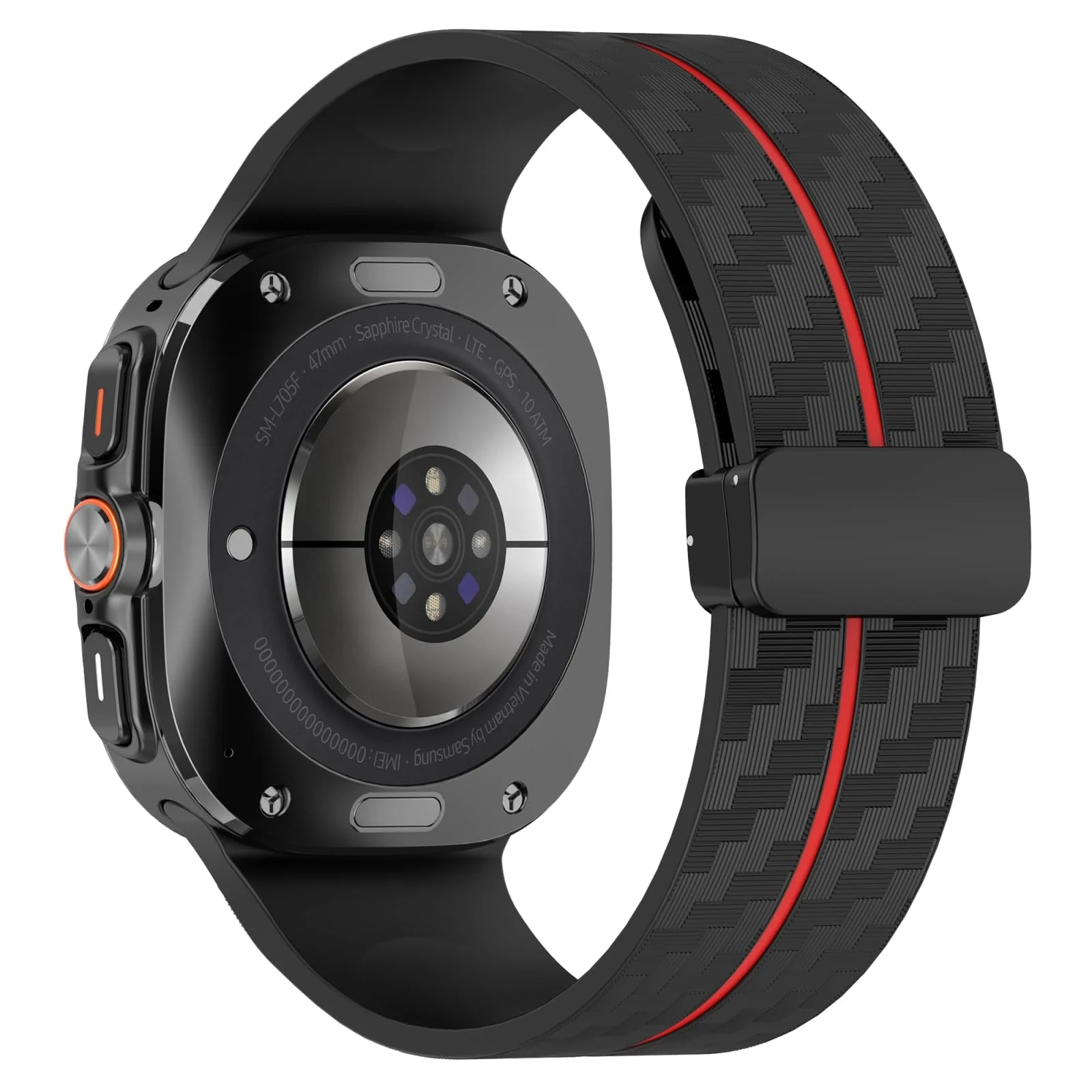 DL3 Mobilak Compatible for Samsung Galaxy Watch Ultra Band 47mm for Men Women, Soft Silicone Waterproof Sport Strap with Magnetic Clasp, Stylish Carbon Fiber Replacement Galaxy Watch 7 Ultra Bands - Black Red