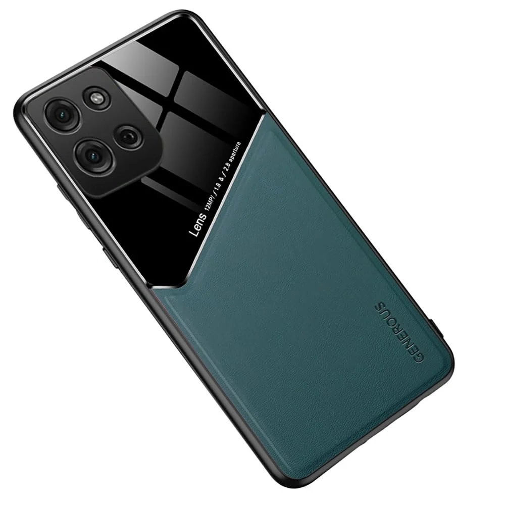 DL3 Mobilak Faux Leather and Plexiglass TPU Case for Motorola Moto G75 5G with Magnetic Car-Mount Support and Shockproof Design - Green