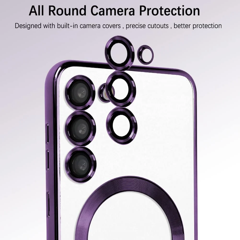 DL3 Mobilak Clear TPU Case with Electroplated Edges for Samsung Galaxy S23 with Camera Protection - Deep Purple