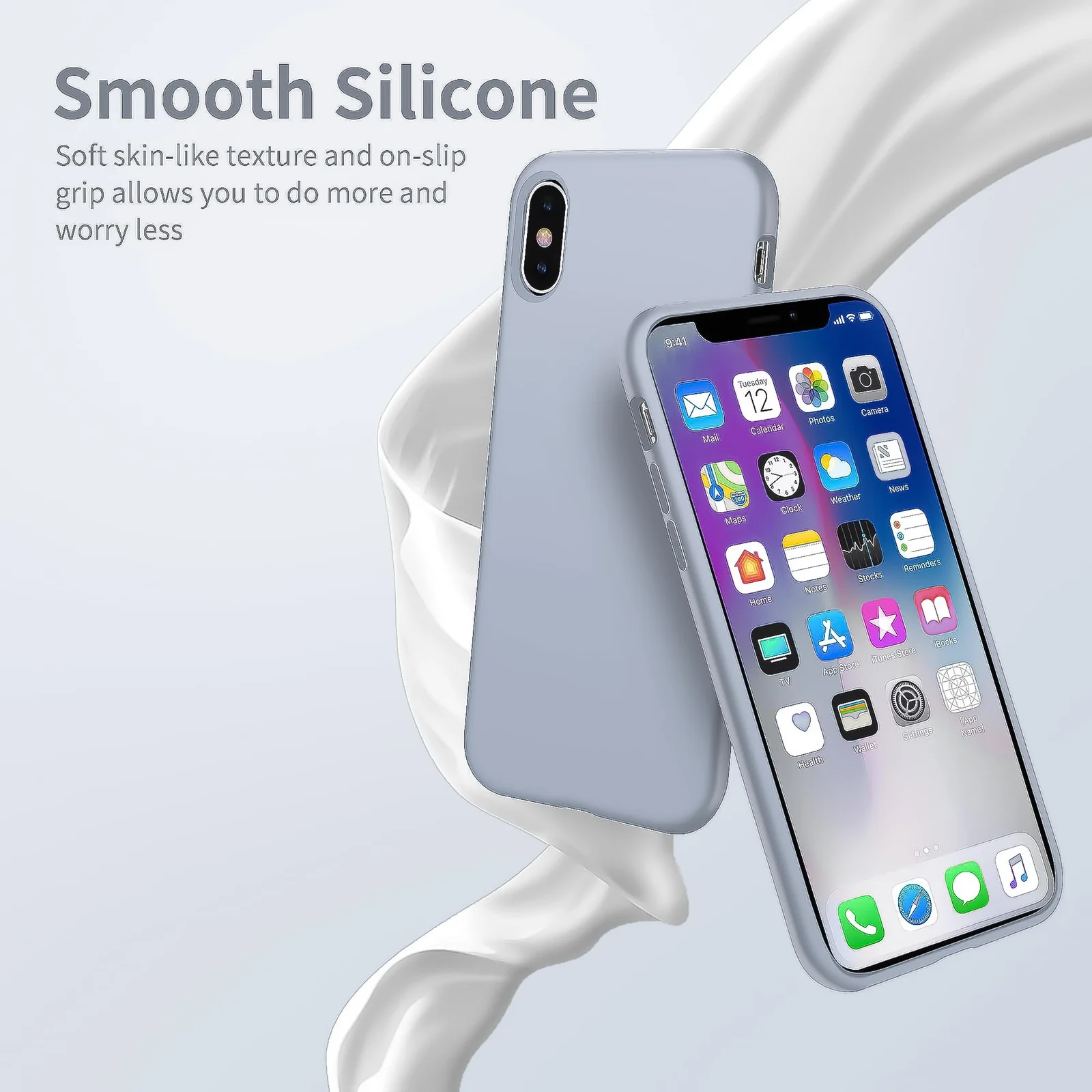 DL3 Mobilak Liquid Silicone Case for iPhone X / iPhone XS, Shock-absorbing protection, Scratch-resistant surface, Soft microfiber lining - A.Baby Blue