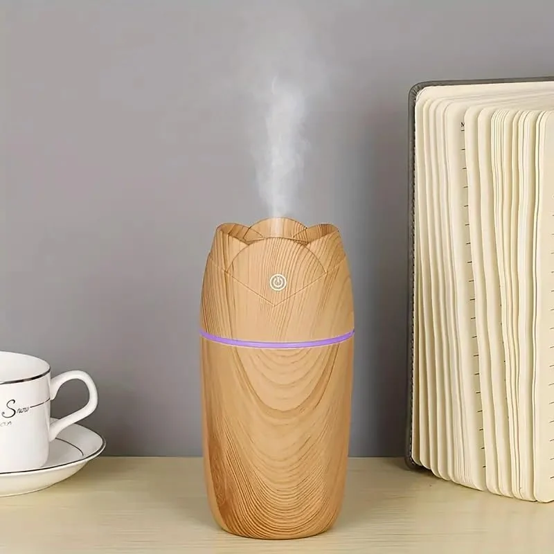 Mobigon Wood Cool Mist Ultrasonic Humidifier for Room Moisture, Aroma Diffuser for Home, 300ml Essential Oil Diffuser with 7 Colorful Night Light, Auto Shut-Off, Home, Office, car - Light Woody
