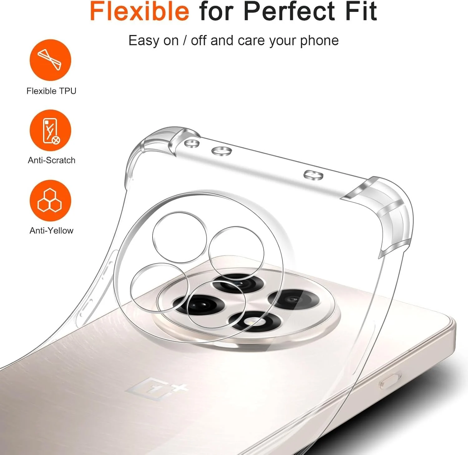 DL3 Mobilak Case Compatible with OnePlus 13R (Not for OnePlus 13), Cover Silicone TPU Gorilla Anti-shock Protector Camera Shockproof Corners - Clear