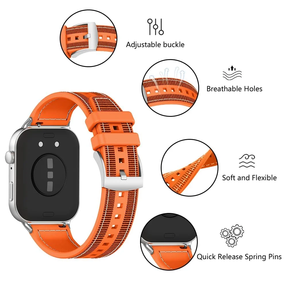 DL3 Mobilak Sport Silicone Nylon Band Designed for Huawei Watch Fit 2 for Men Women, Waterproof Soft Replacement Strap for Huawei Watch Fit2 - Orange