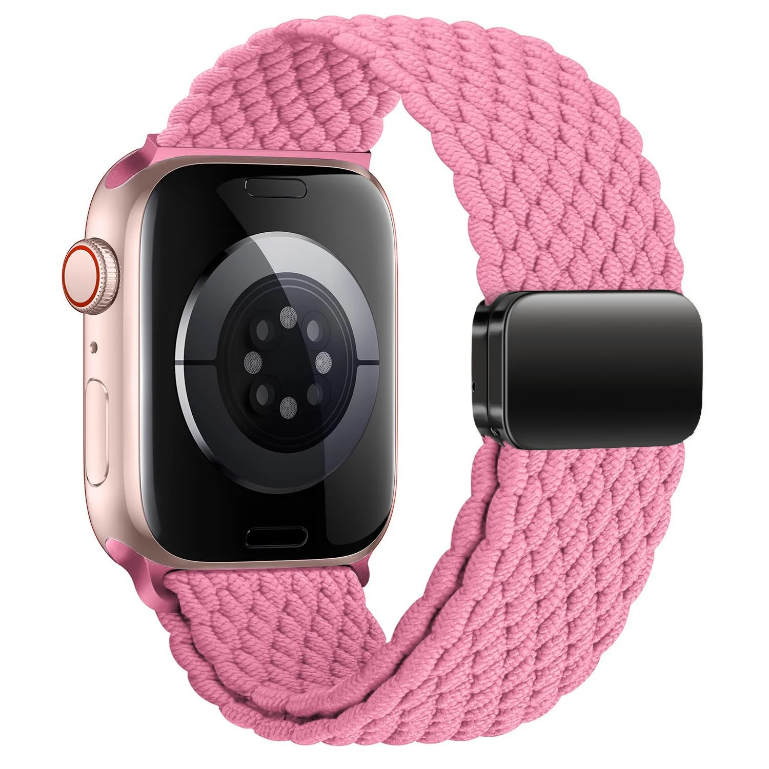 DL3 Mobilak Sport Solo Loop Compatible with Apple Watch Band 42mm 44mm 45mm 46mm 49mm for Women Men, Magnetic Strap Stretchy Braided Wristband for iWatch Series 11 10 9 8 7 6 5 4 3 Ultra 3 2 1 SE SE2 - Pink