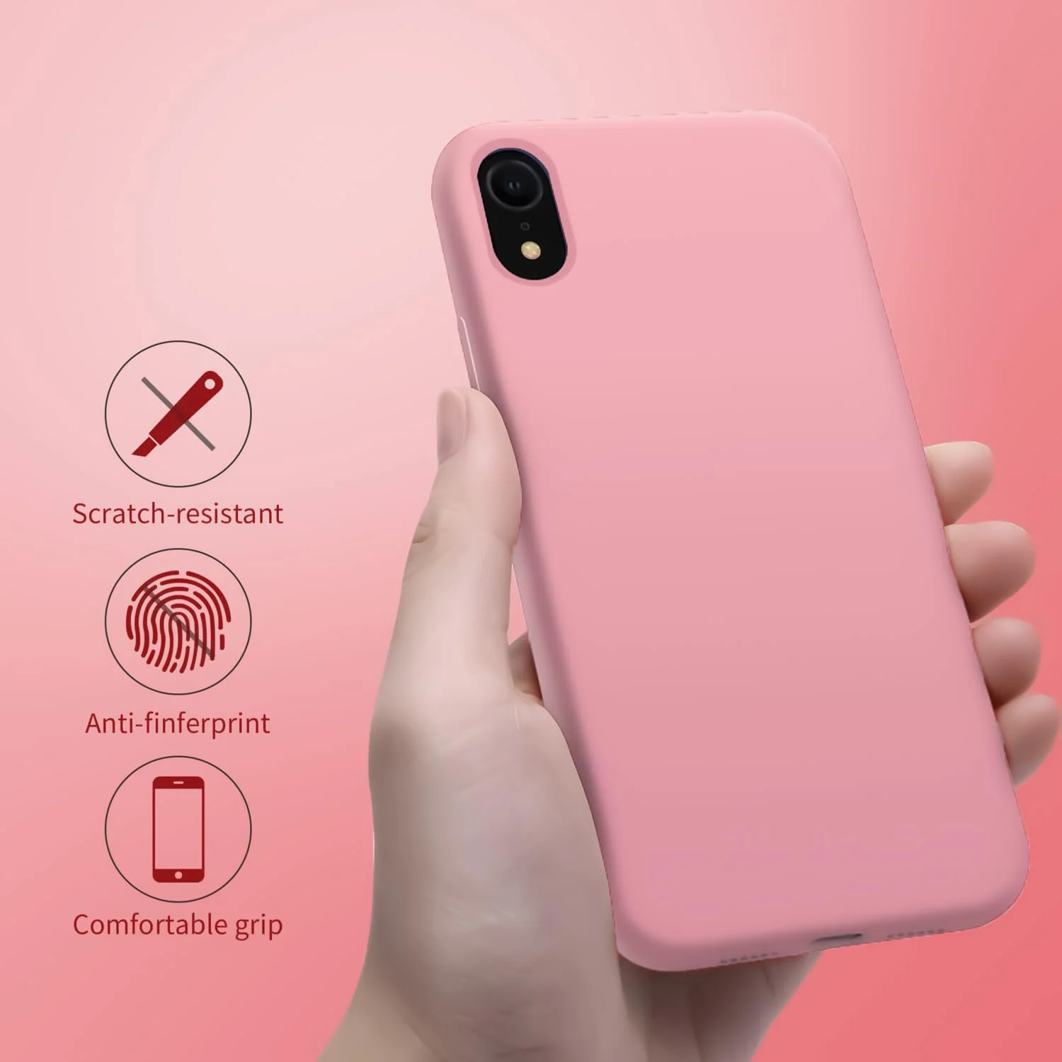DL3 Mobilak Liquid Silicone Protective Case for iPhone XR with Camera Protection and Microfiber Lining - Pink