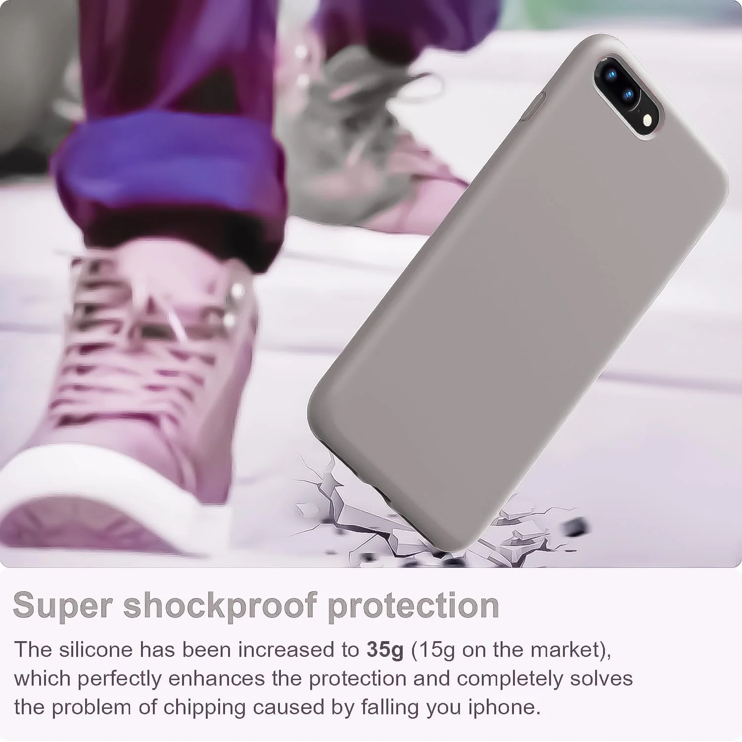 DL3 Mobilak Liquid Silicone Protective Case with Soft Microfiber Lining for iPhone 7 Plus / iPhone 8 Plus - Stone