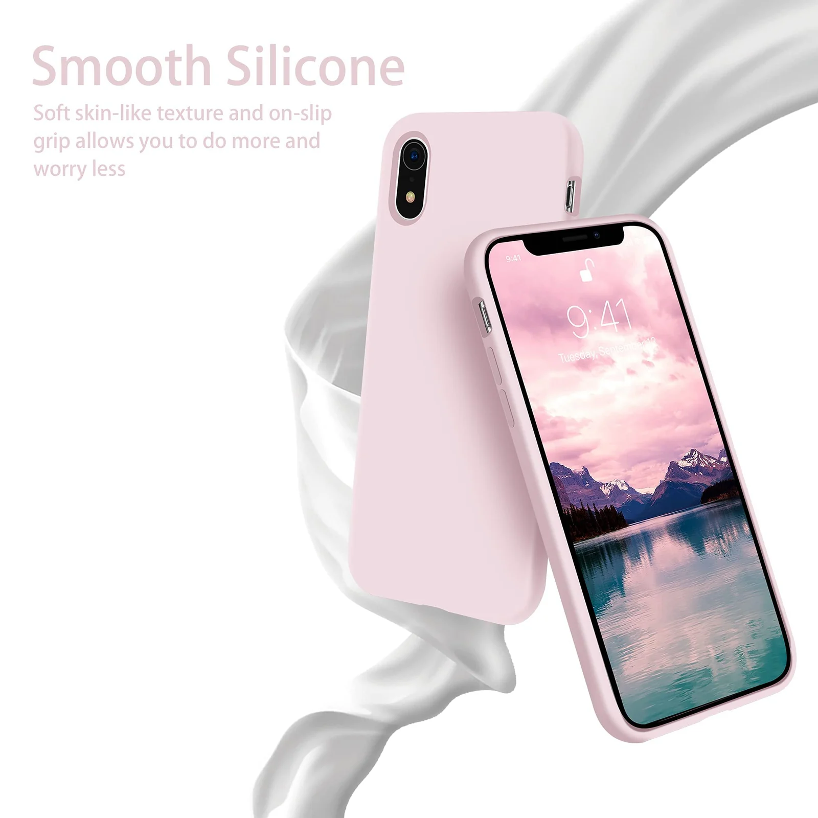 DL3 Mobilak Liquid Silicone Protective Case with Soft Microfiber Lining for iPhone XR - Ice Pink