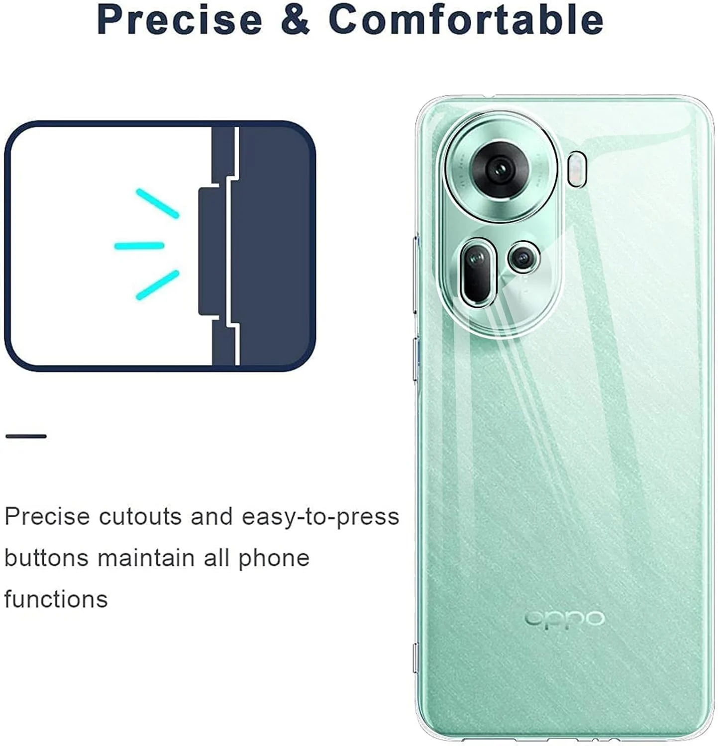 DL3 Mobilak Case Compatible with OPPO Reno 11 5G Case Crystal Soft TPU Gel Case Flexible Silicone Anti-Scratch Camera Protection TPU Cover - Clear