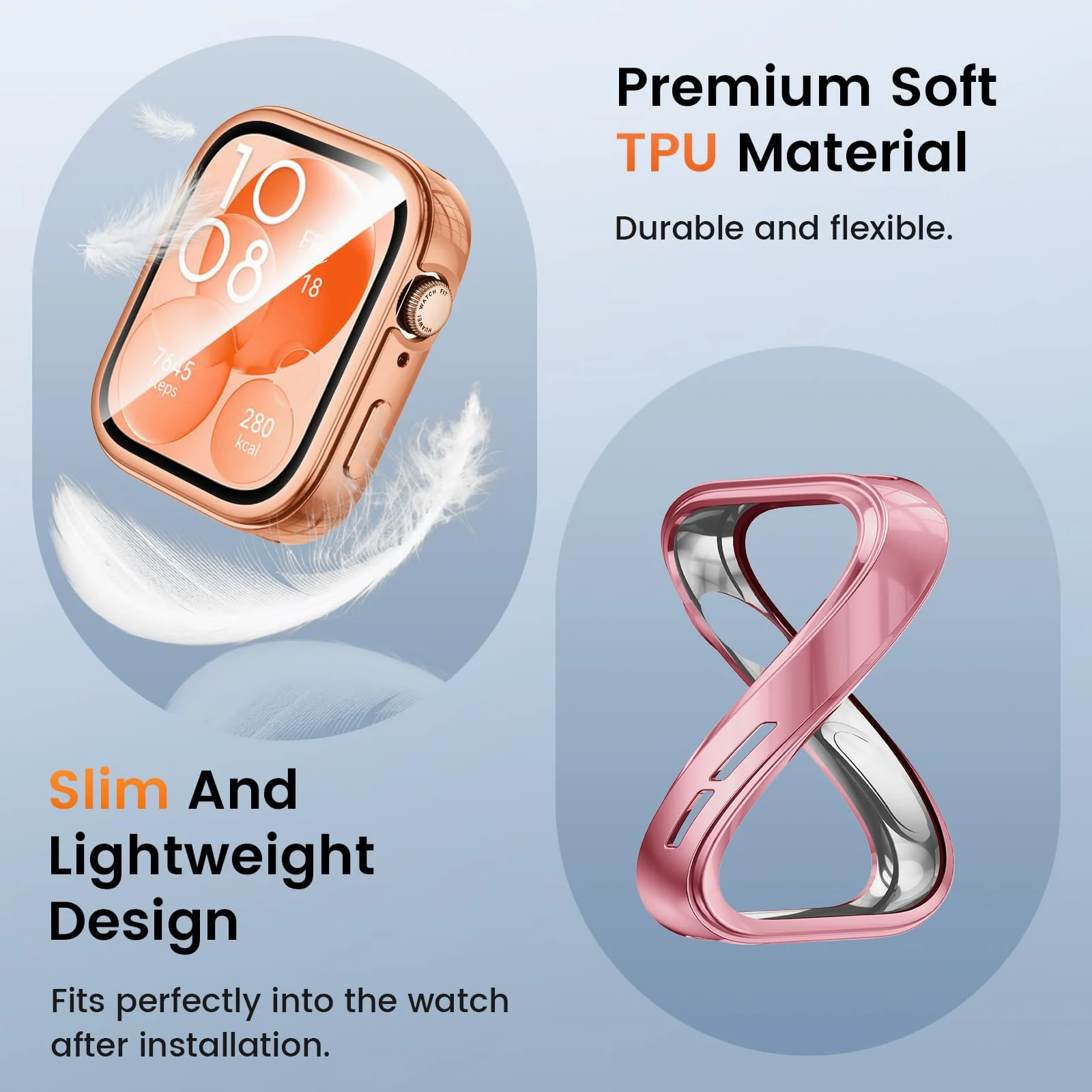 DL3 Mobilak Case Compatible with Huawei Watch Fit 3 Case All-Around with Built-in Screen Protector Watch Soft TPU Shockproof Cover Slim Guard Thin Bumper Shell Protector - Rose Gold