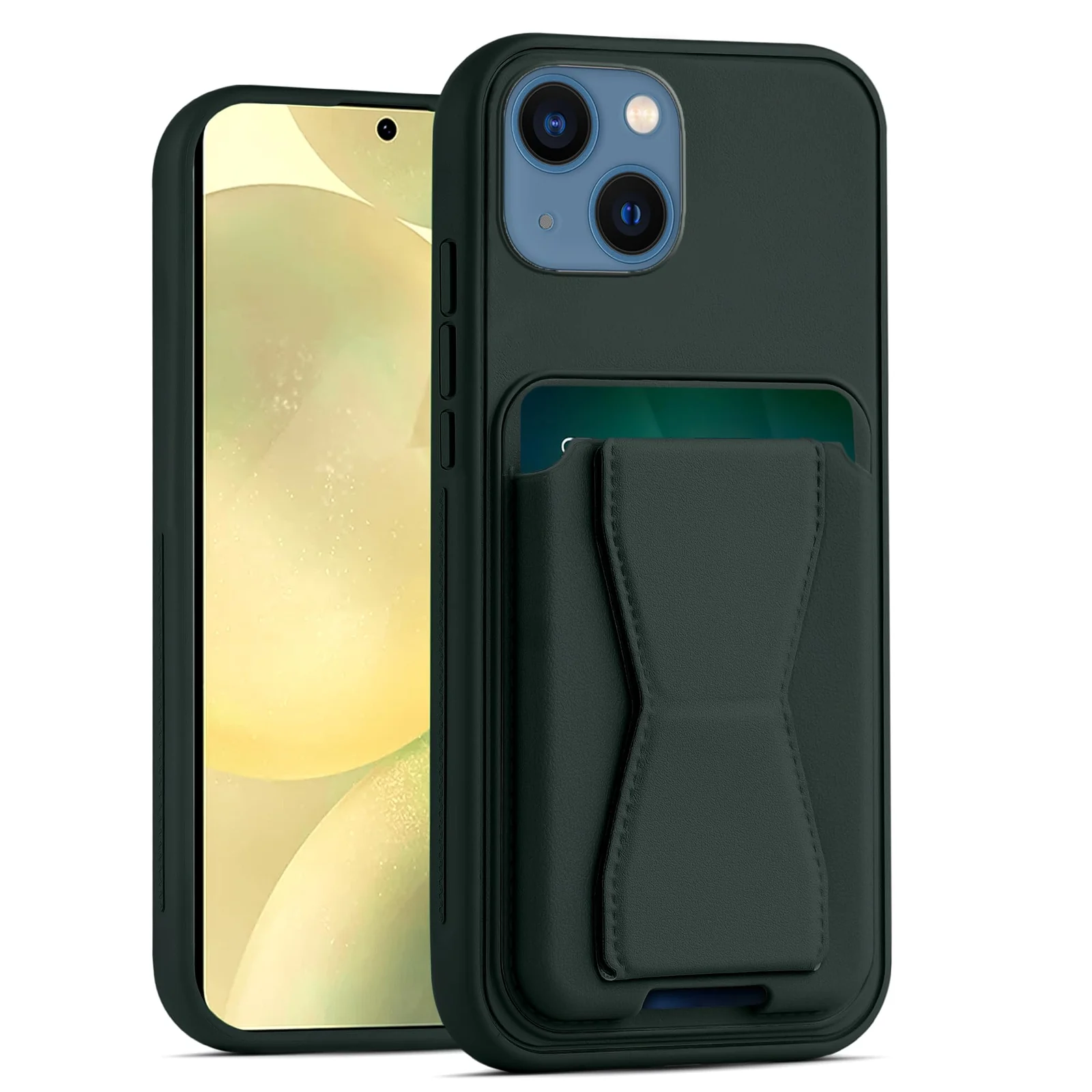 DL3 Mobilak Leather Wallet Case with Card Slot for iPhone 13 / iPhone 14 with Camera Protection and Shockproof Design - Dark Green