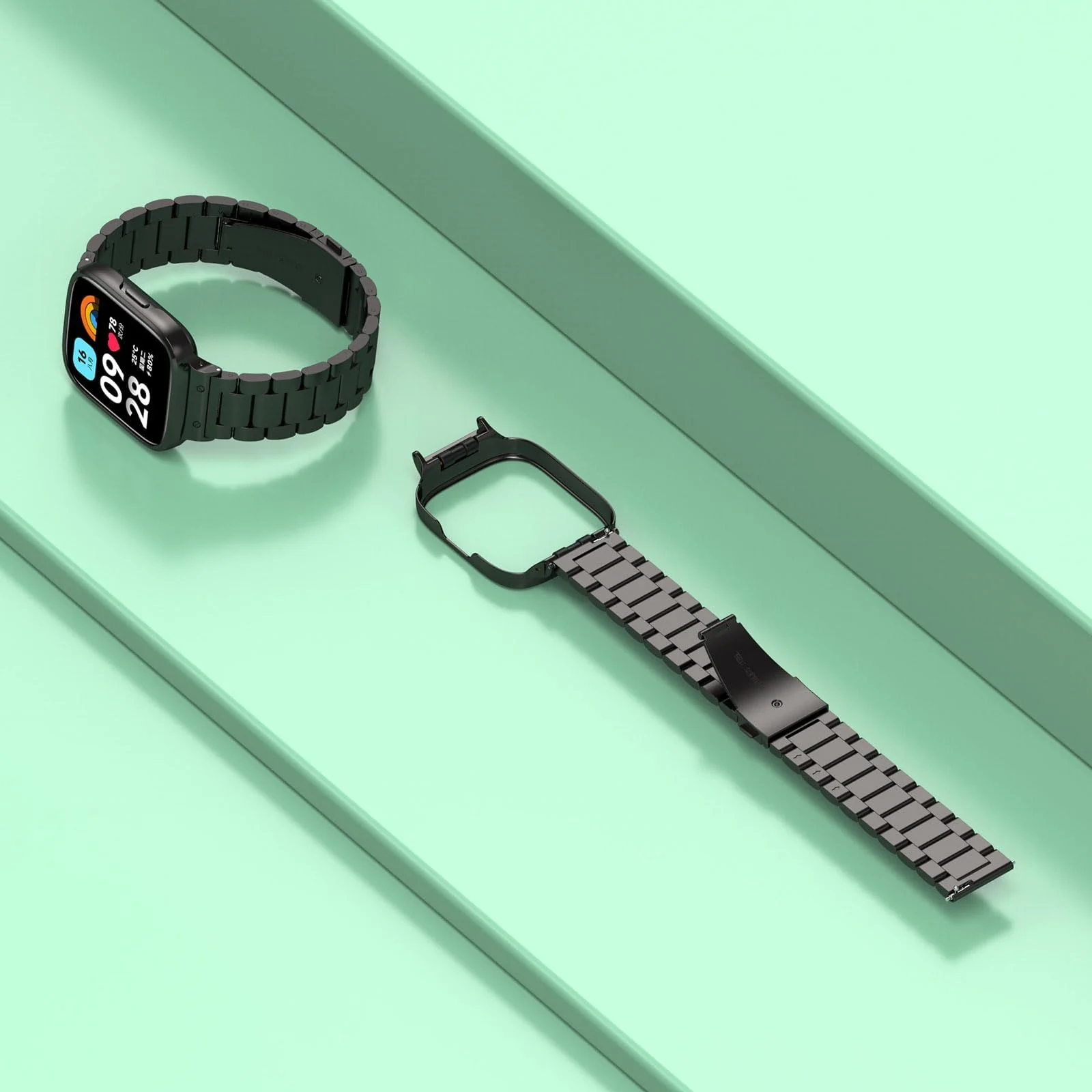 DL3 Mobilak Compatible with Xiaomi Redmi Watch 3 Band With Case, Metal Stainless Steel Bands Adjustable Wristbands Smartwatch Accessories for Redmi Watch3 Strap With Cover for Women Men - Black