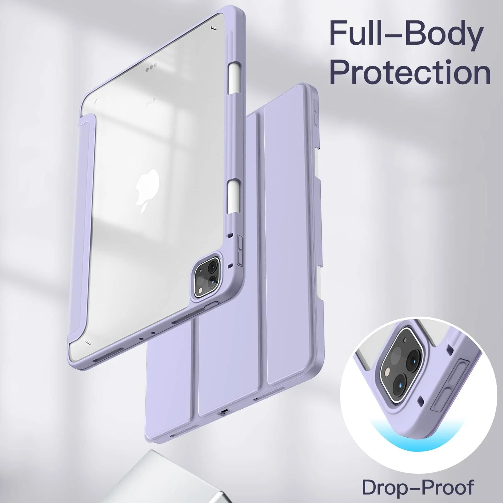 DL3 Mobilak for iPad Pro 11 Inch Case 4th /3rd /2nd Generation(2022/2021/ 2020), Clear Shockproof Back Cover Built-in Pencil Holder, Auto Sleep/Wake - Lavender