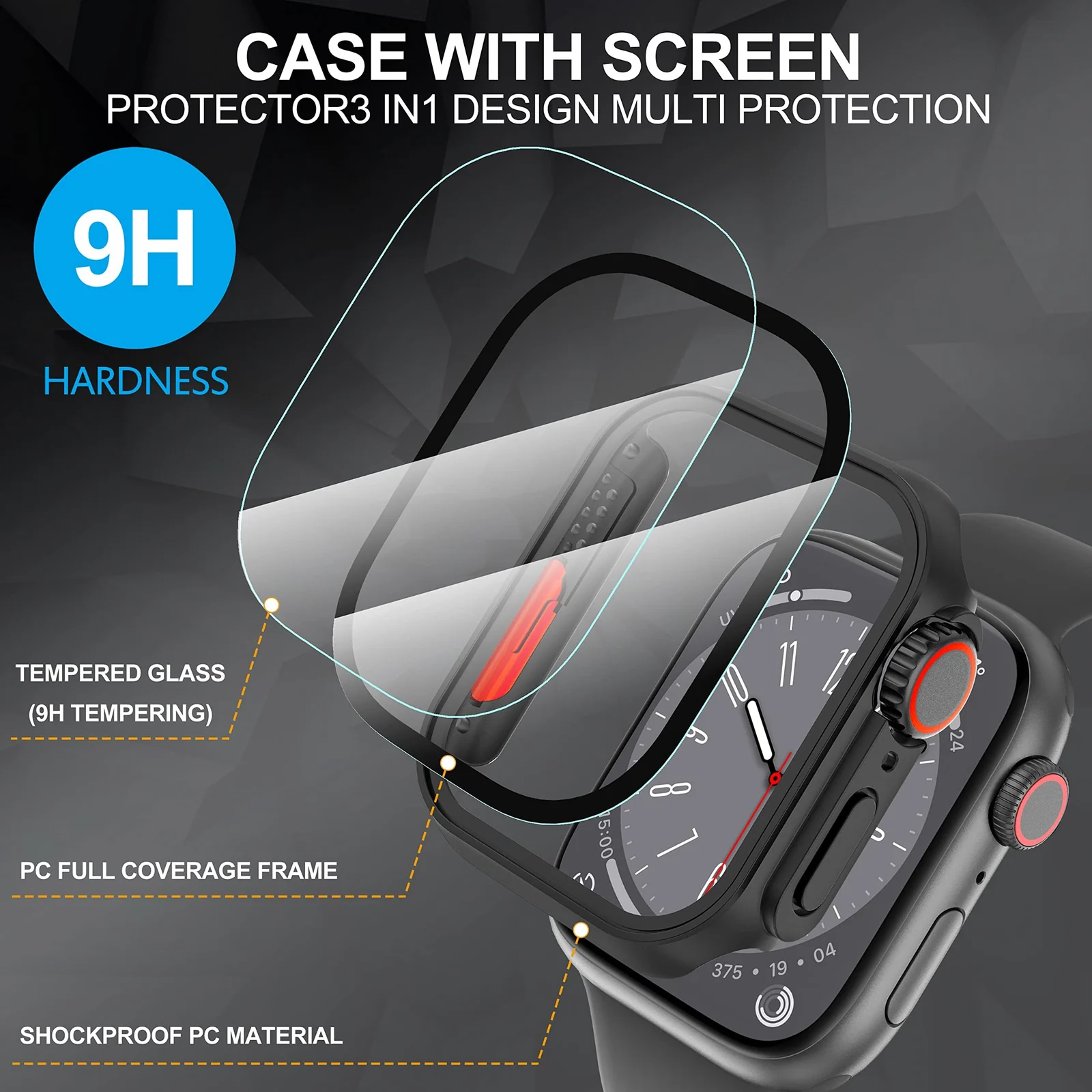 DL3 Mobilak for Apple Watch 41mm Screen Protector Case, [ Looks Like Ultra Protector Case ] Built-in Tempered Glass Screen Unique Design Case Cover for iWatch 41mm Series 9 8 7 - Black