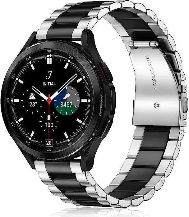 DL3 Mobilak Metal Band 20MM Strap for Samsung Gear Sport, Watch 4/5/5 Pro, S2 Classic, Active 2 40mm 44mm, Amazfit GTS 3/4/4 Mini, Bip 3/Pro/U, GTS 2 Mini/2e - A. Silver & Black