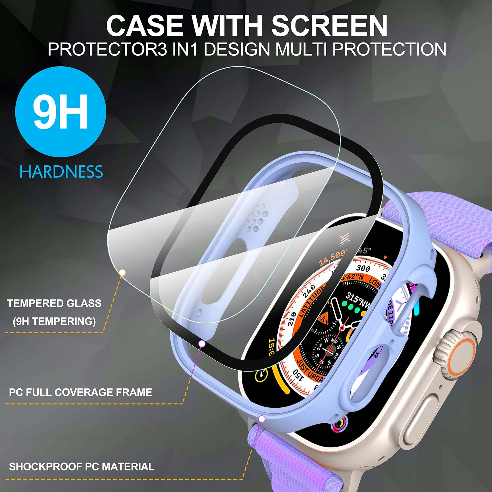 DL3 Mobilak Hard Case Designed for Apple Watch Ultra 2 (2023) / Ultra 1 49mm, Built-in 9H [HD Clear] Tempered Glass Screen Protector, [Full Protection] Slim Cover for iWatch 49mm - Baby Blue