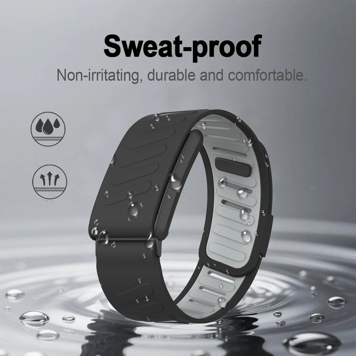 MOBIGON Breathable Silicone Sport Strap for WHOOP 5.0 One / Peak (Not Life), Black / Gray
