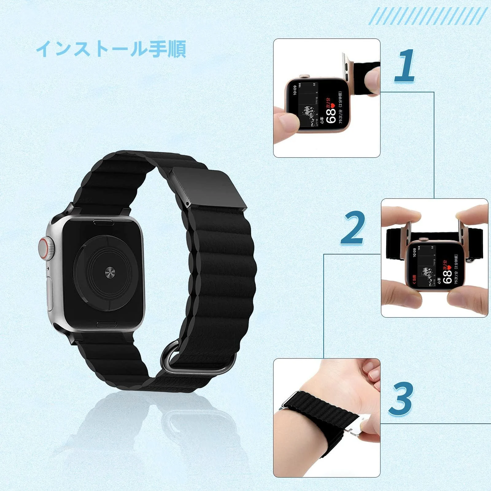 DL3 Mobilak Magnetic Closure System For Apple Watch Ultra Bands 49mm 45mm 44mm 42mm for iWatch Series 8 ultra 7 6 5 4 SE 3 2 Enhanced Adjustable Leather Strap For Men Or Women - Black