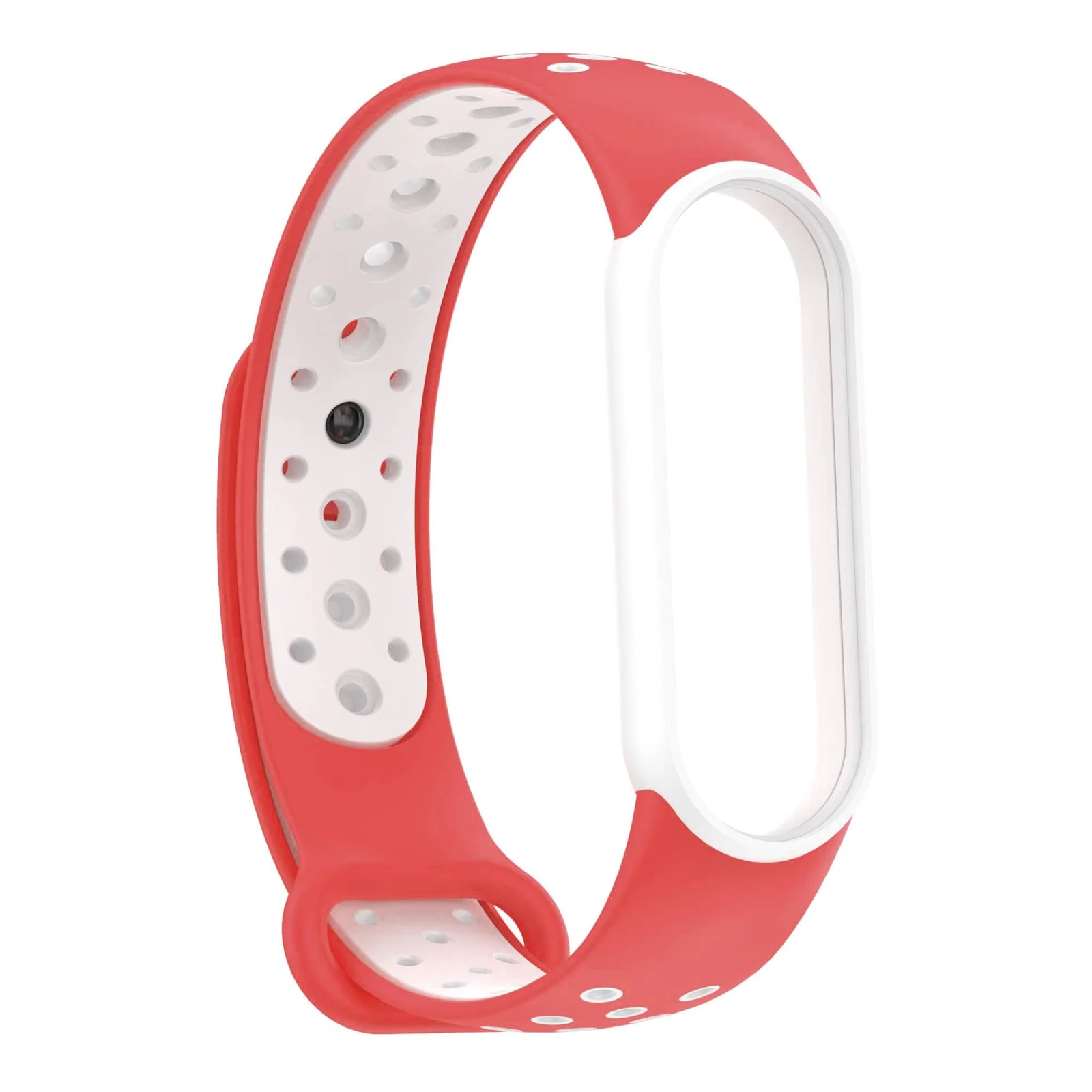DL3 Mobilak Strap Compatible with Xiaomi Mi Band 4 / Mi Band 3, Women Men Armband, Two Colours Breathable Adjustable Soft Silicone Replacement Strap Compatible with Xiaomi Mi Band 3/4 - Red White