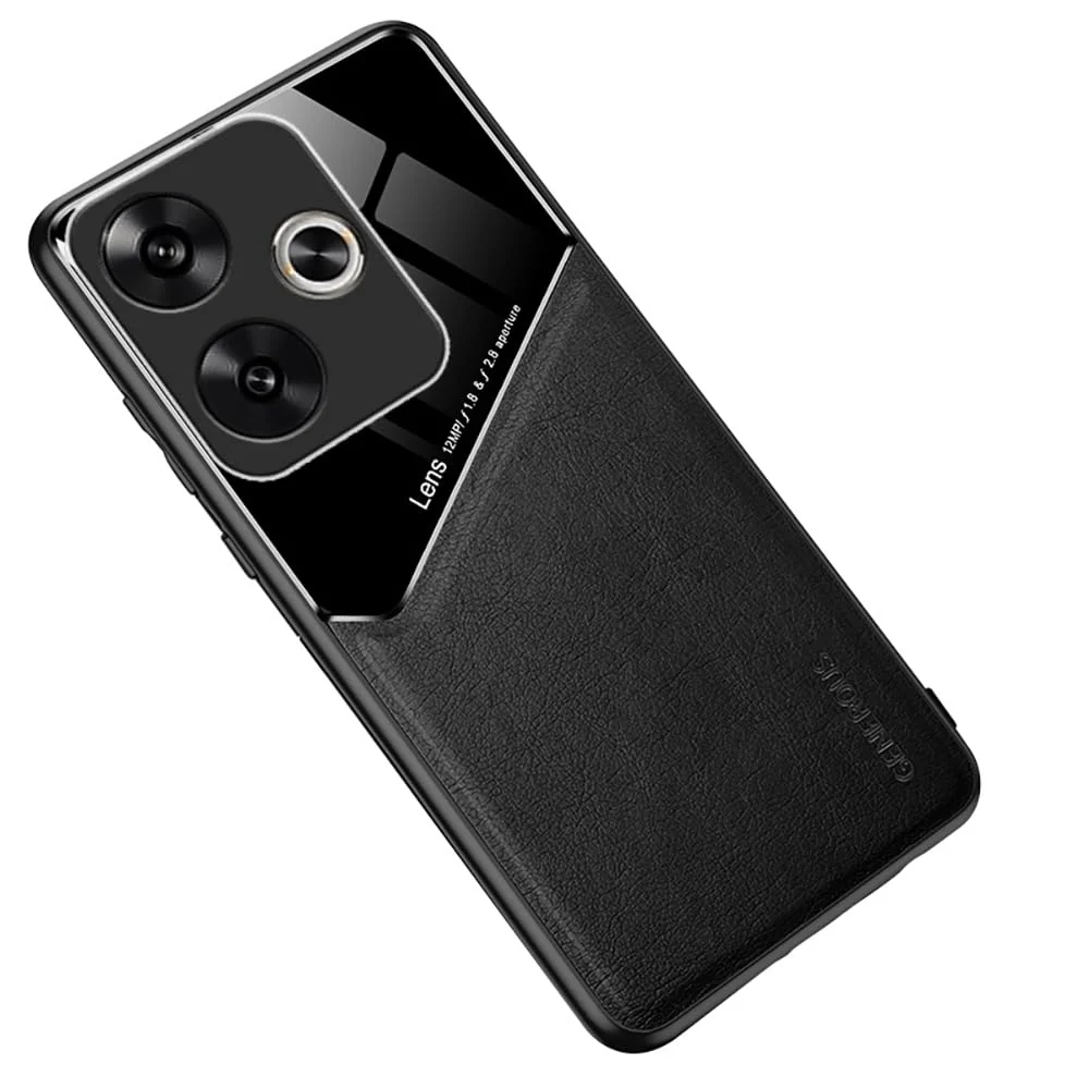 DL3 Mobilak Leather and PC Protective Case for Xiaomi Poco F6 5G, Built-in magnetic car-mount support, Camera protection, Shock-absorbing protection - Black