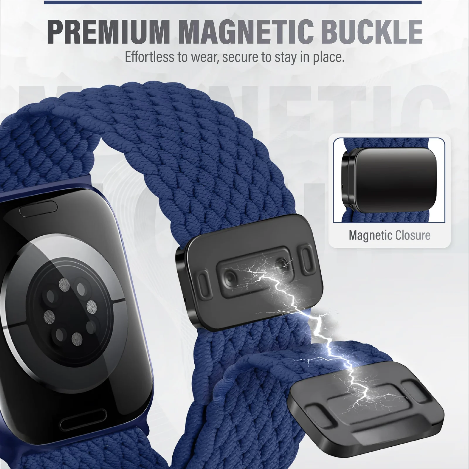 DL3 Mobilak Sport Solo Loop Compatible with Apple Watch Band 42mm 44mm 45mm 46mm 49mm for Women Men, Magnetic Strap Stretchy Braided Wristband for iWatch Series 11 10 9 8 7 6 5 4 3 Ultra 3 2 1 SE SE2 - Navy Blue