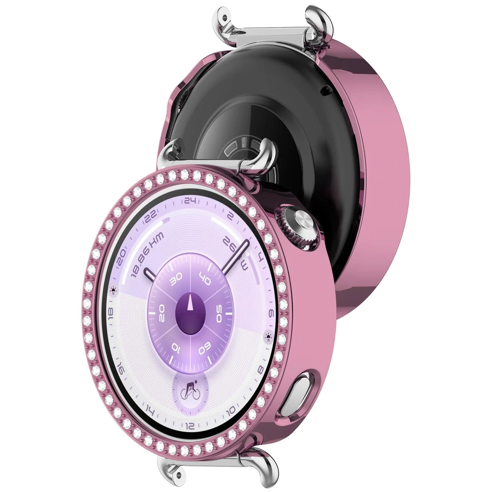 DL3 Mobilak Bling Case for Huawei Watch GT6 41MM, Slim Hard PC Frame Cover with Crystal Diamond Bumper Design (Without Screen Protector), Protective Case for Women and Girls for GT 6 41 mm - Pink