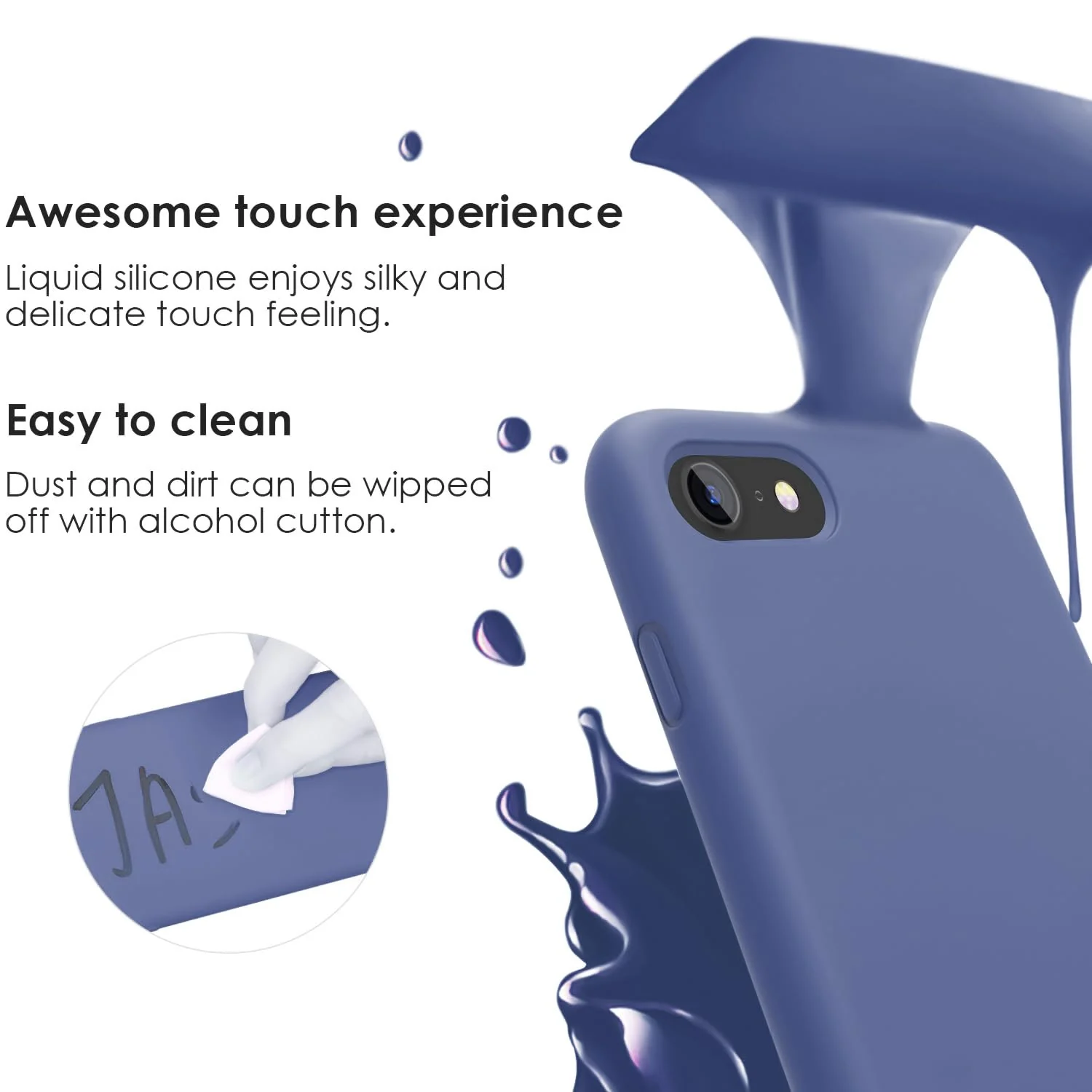 DL3 Mobilak Liquid Silicone Protective Case for iPhone SE 2022, SE 2020, iPhone 7, iPhone 8 with Camera Protection and Microfiber Lining - Lavender Blue