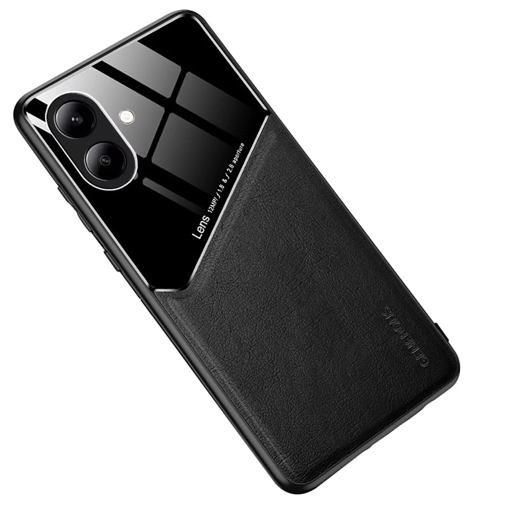 DL3 Mobilak Leather and PC Protective Case for OPPO realme Note 60, Built-in magnetic car-mount support, Camera protection, Shock-absorbing protection - Black