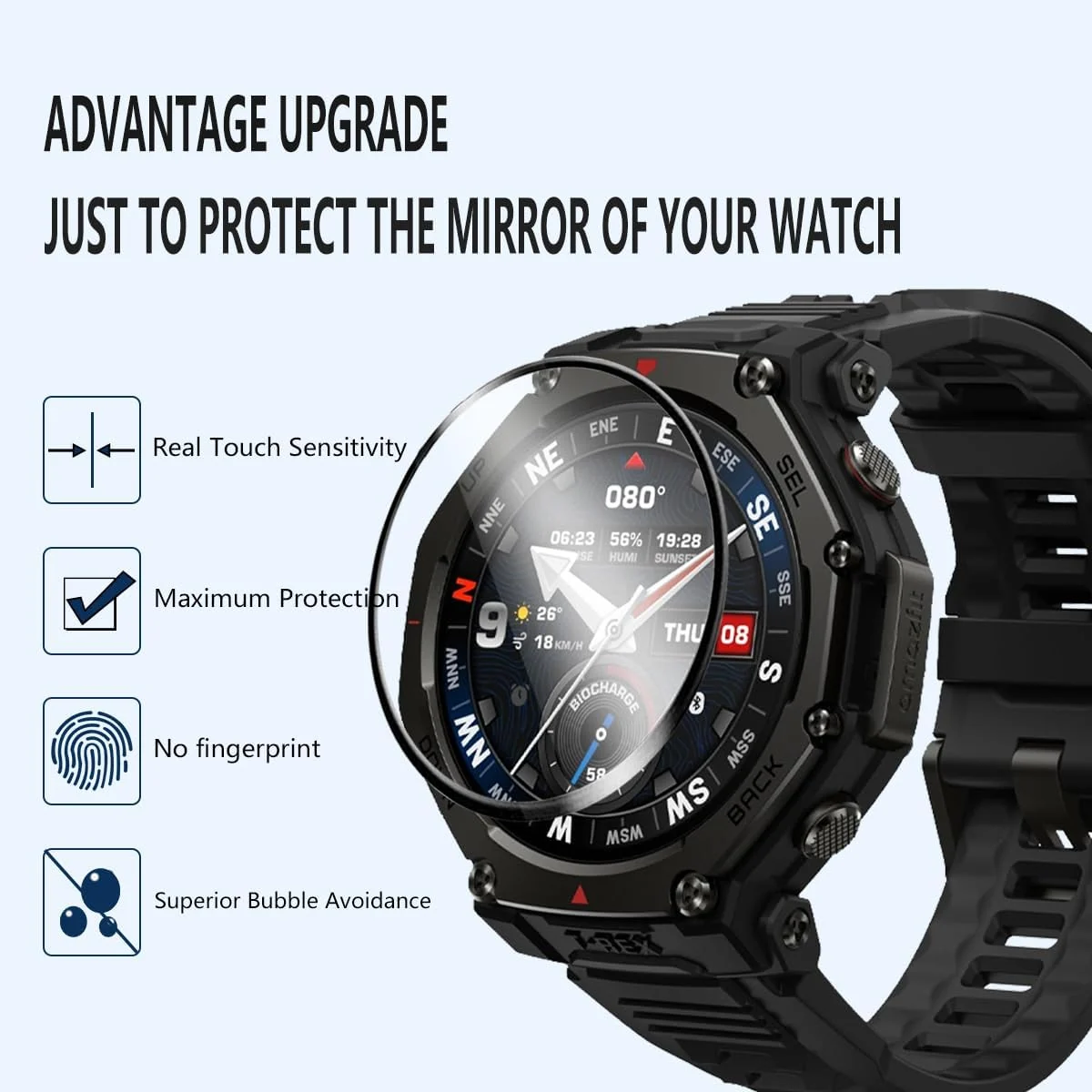 DL3 Mobilak Screen Protector For Amazfit T-Rex 3, 3D Curved Soft Edge Protective Film [Anti-Scratch] [Bubble Free] [Ultra Shatterproof] [High Sensitive] (Not Glass) - Black